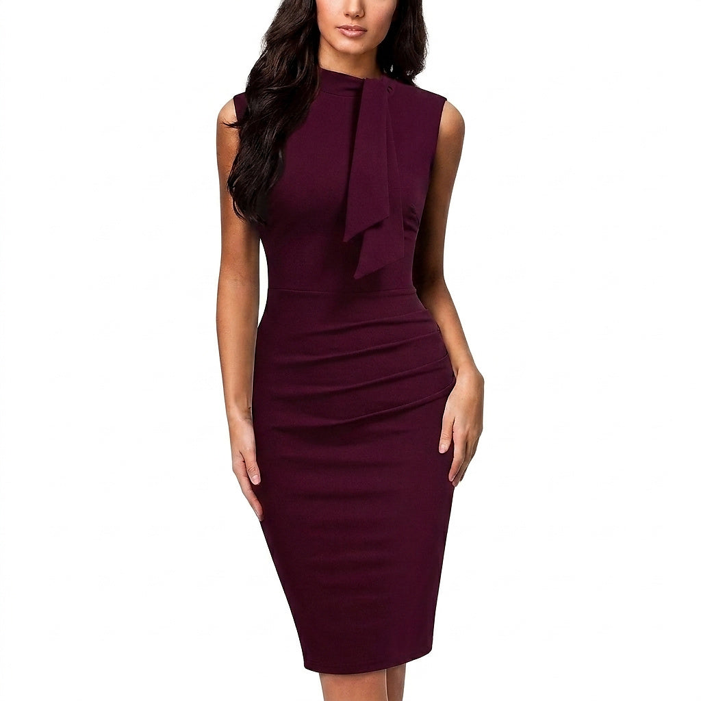 Robe midi sans manches pour femmes avec détail à nouer au décolleté