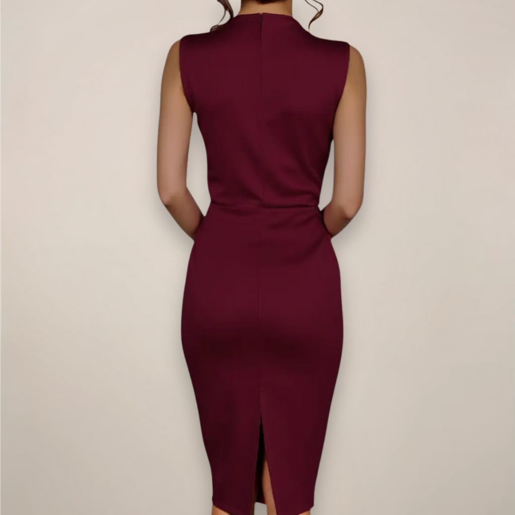 Robe midi sans manches pour femmes avec détail à nouer au décolleté