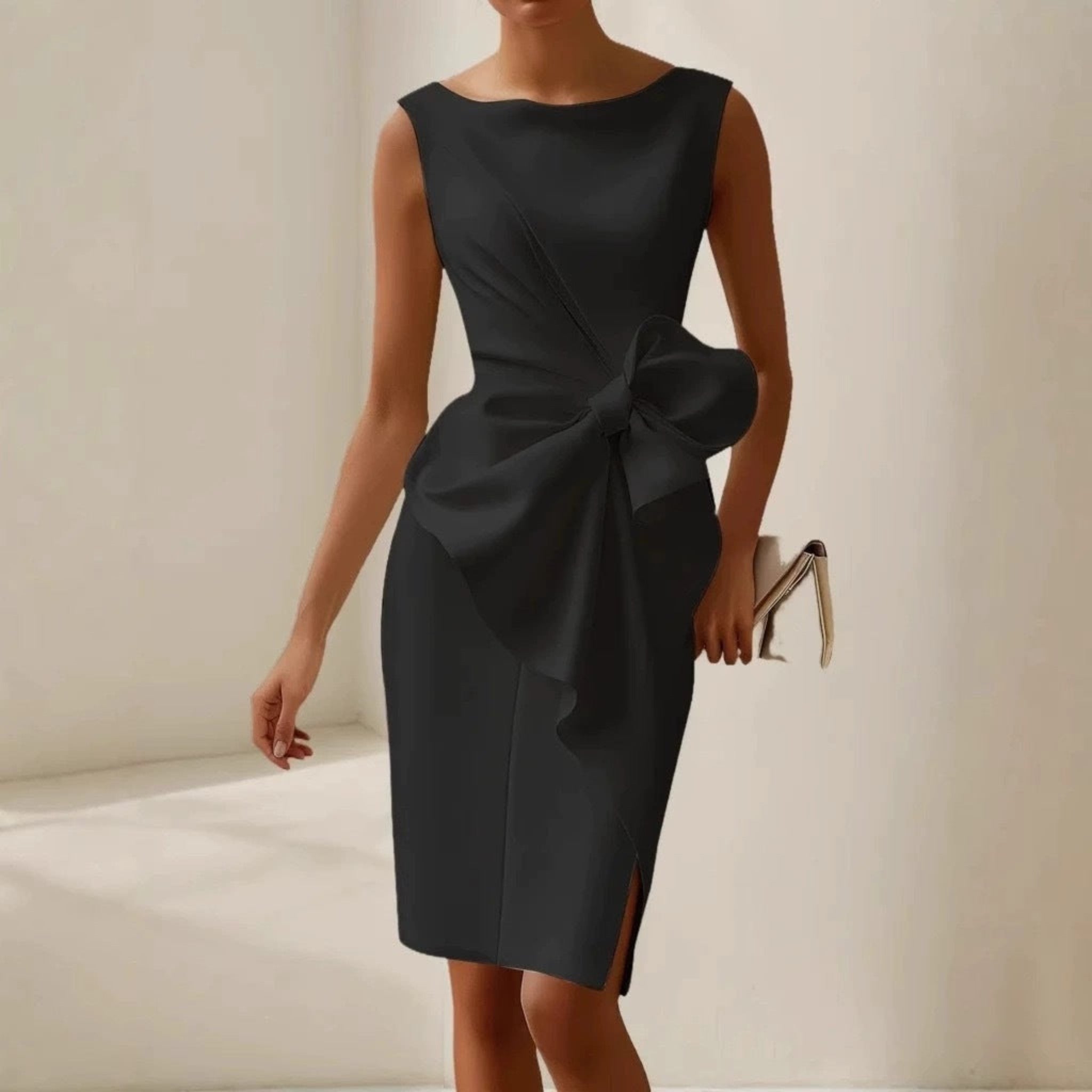 Robe midi sans manches pour femmes avec détail en nœud