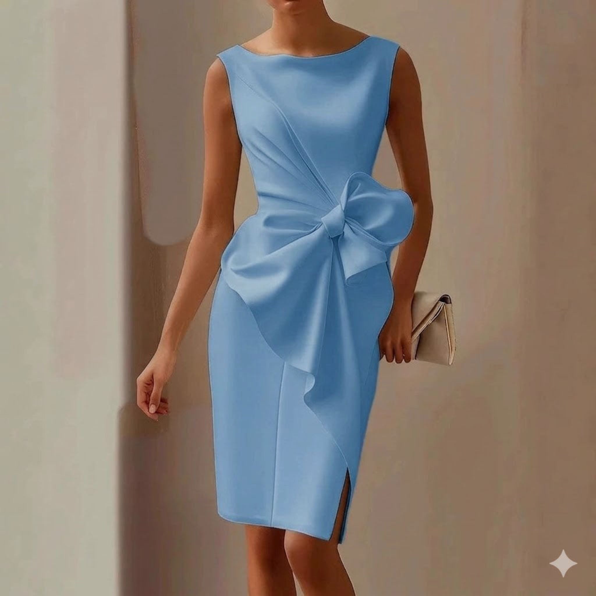 Robe midi sans manches pour femmes avec détail en nœud
