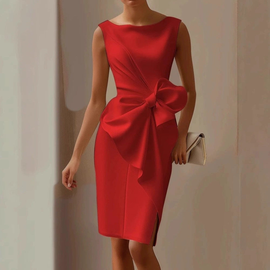 Robe midi sans manches pour femmes avec détail en nœud