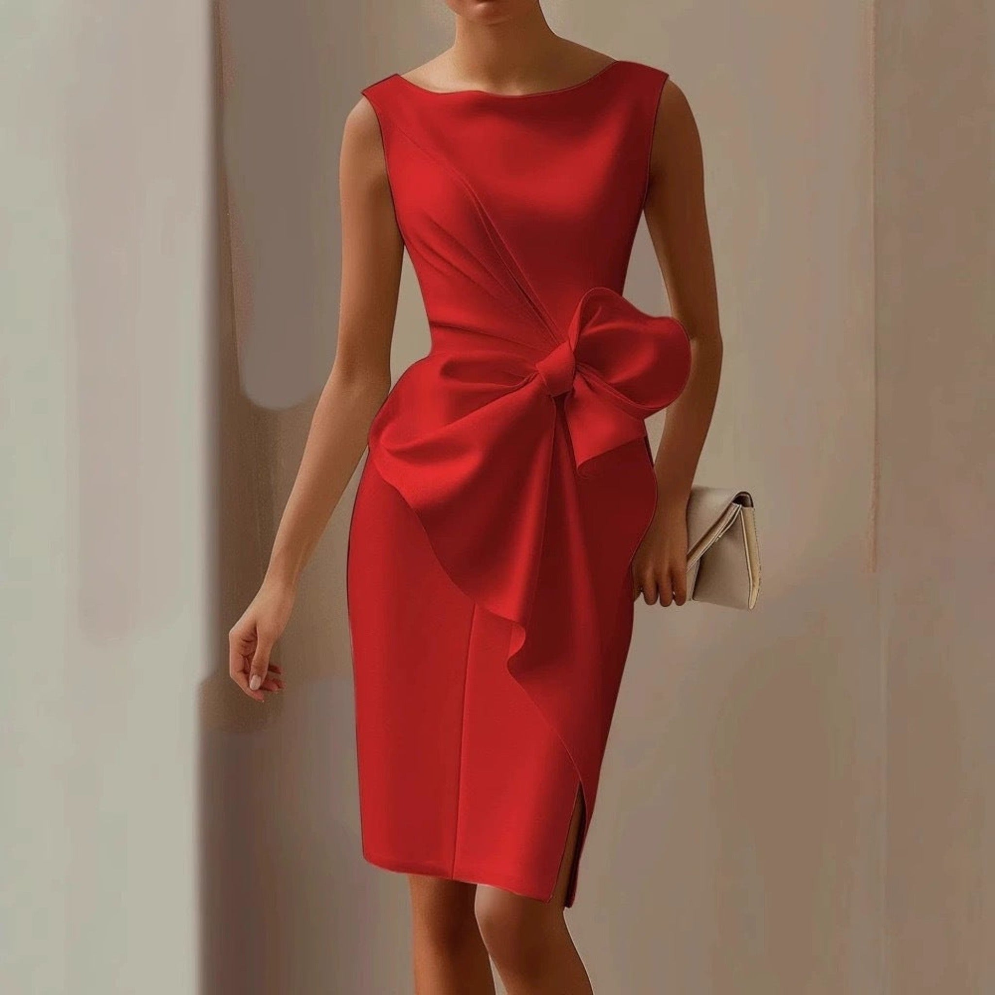 Robe midi sans manches pour femmes avec détail en nœud