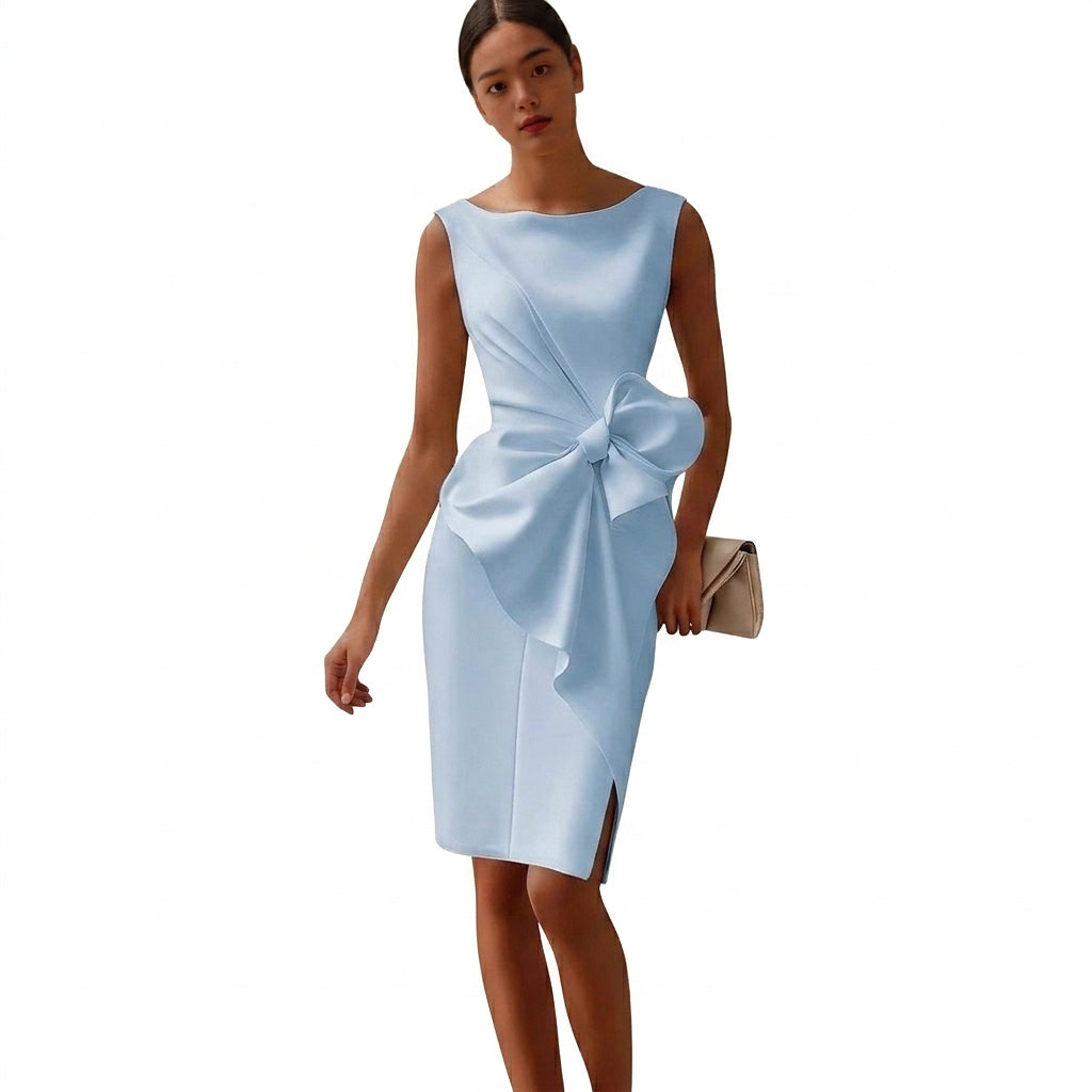 Robe midi sans manches pour femmes avec détail en nœud