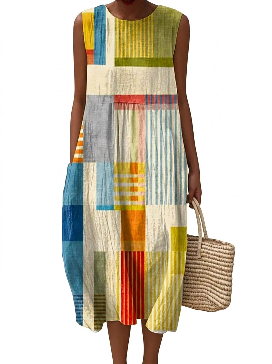 Robe midi sans manches pour femmes avec imprimé géométrique
