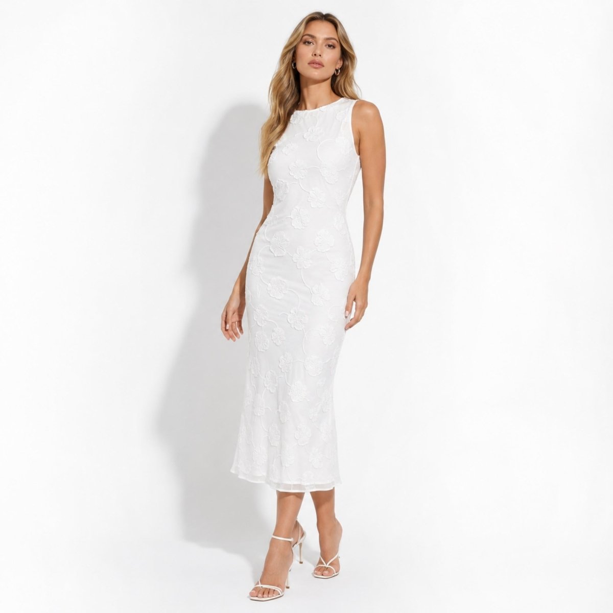 Robe midi sans manches à motif floral pour femmes