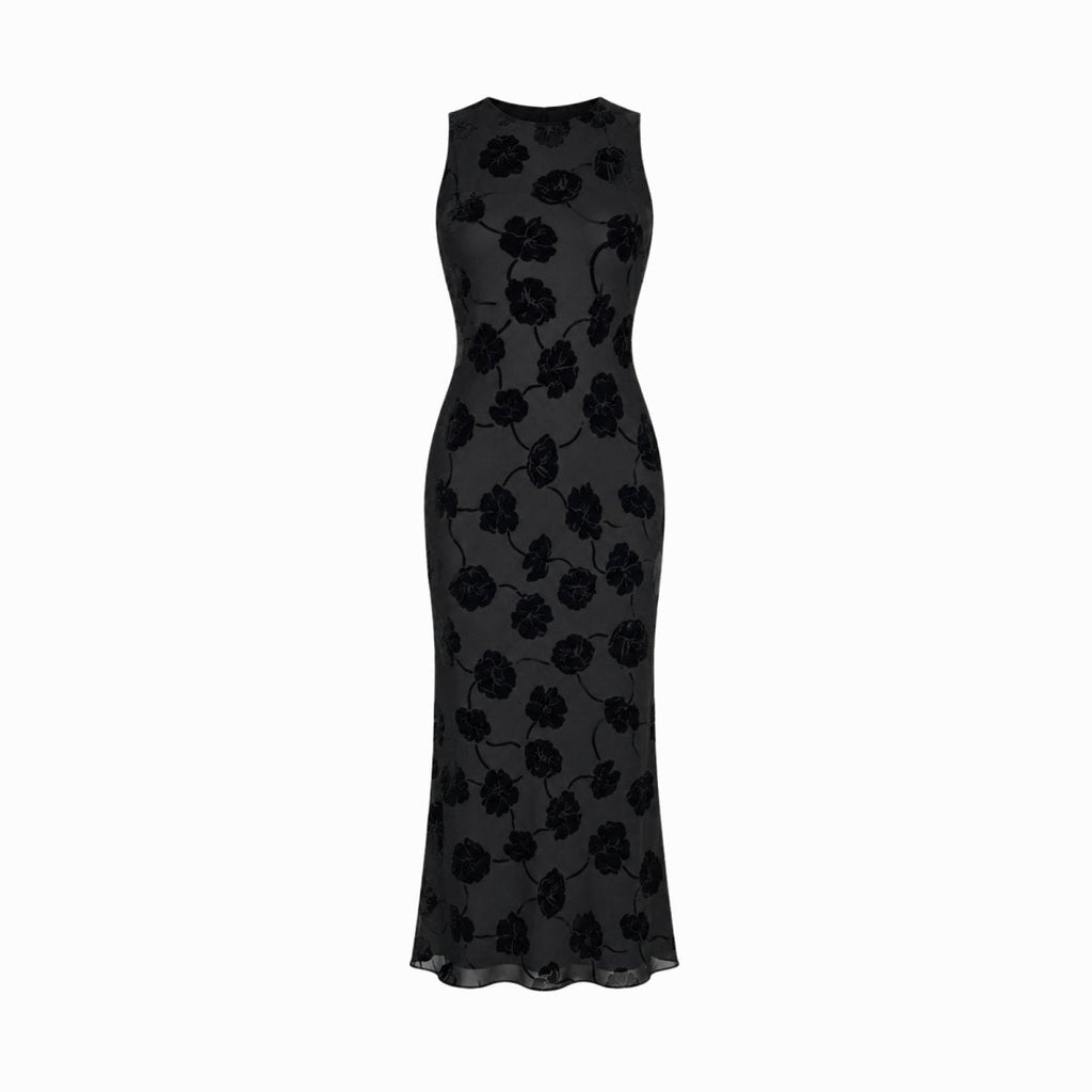 Robe midi sans manches à motif floral pour femmes