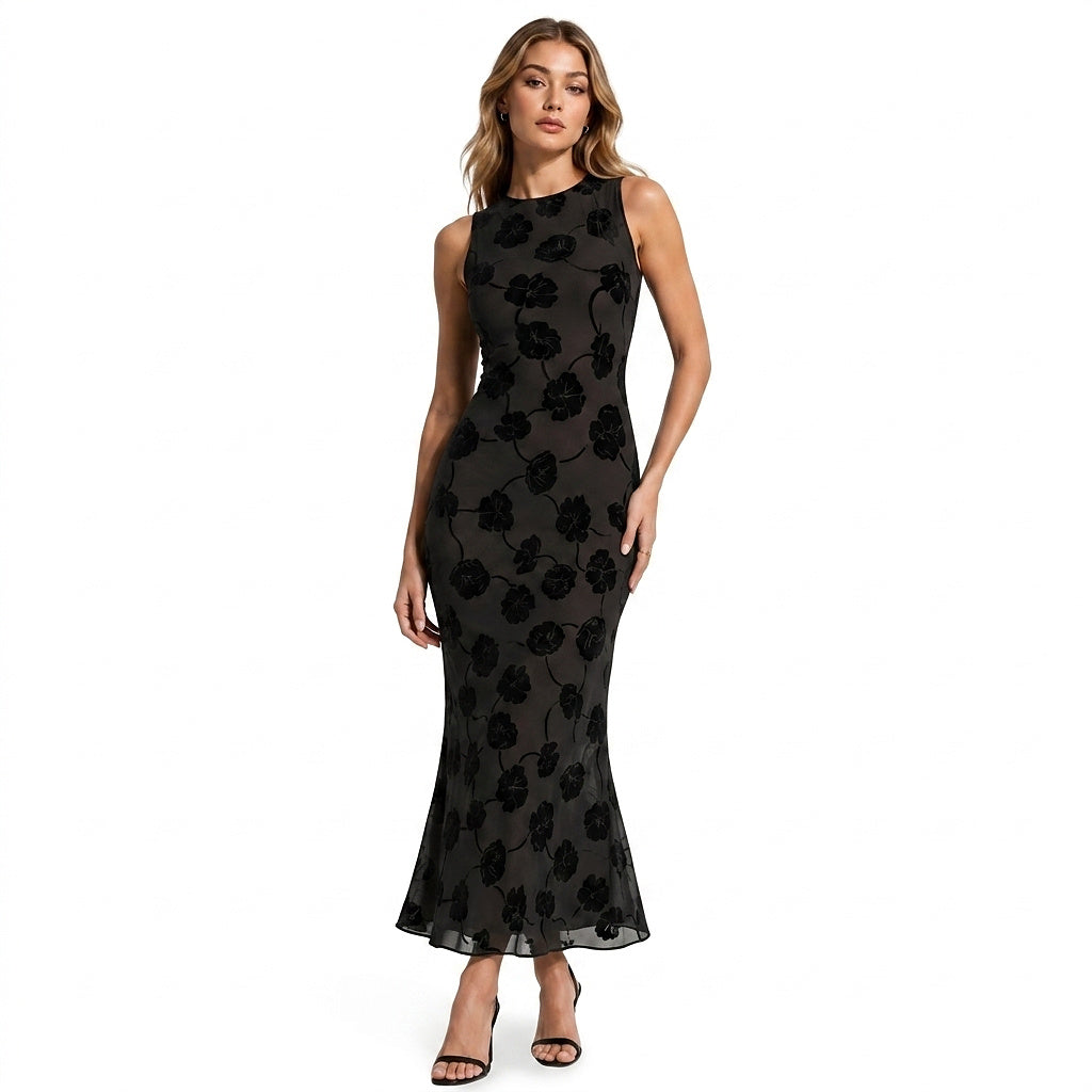 Robe midi sans manches à motif floral pour femmes