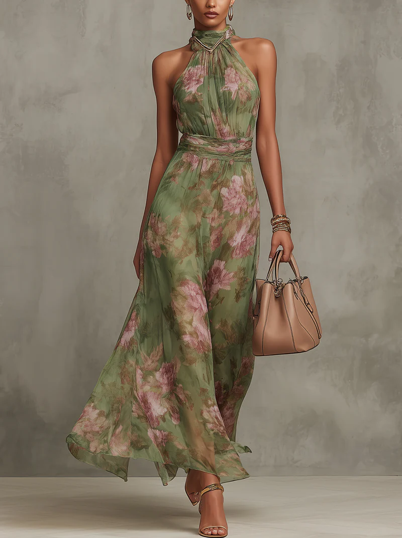 Aurelia | Robe Maxi à Fleurs à Encolure Halter pour Femme