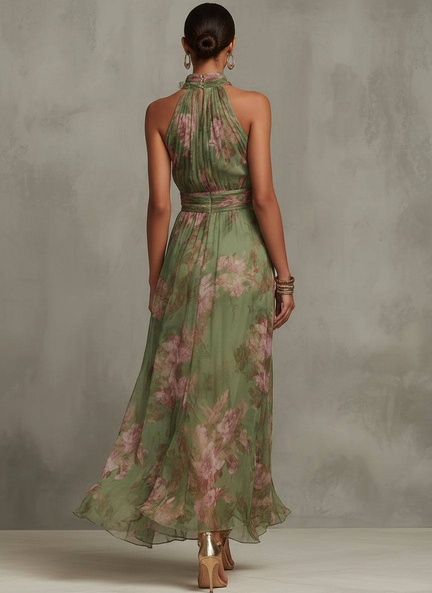 Aurelia | Robe Maxi à Fleurs à Encolure Halter pour Femme