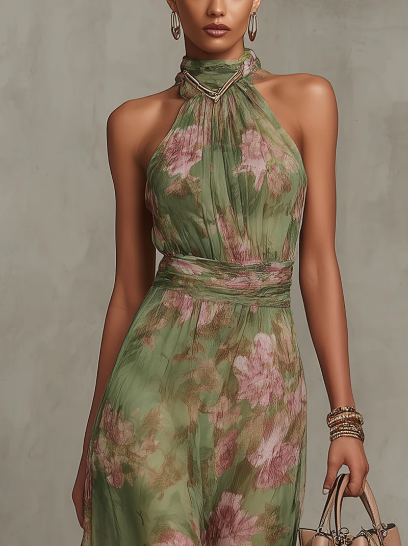 Aurelia | Robe Maxi à Fleurs à Encolure Halter pour Femme