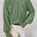 Pull en Tricot à Câbles pour Femme avec Col Rond et Manches Raglan