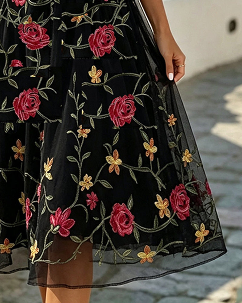 Robe Imprimé Floral Col Rond Sheer Ligne A