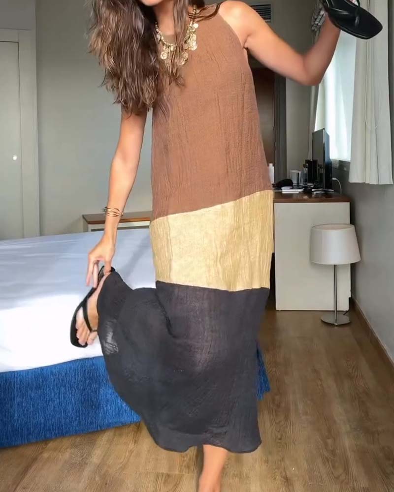 Robe Sans Manches Bloc De Couleur Décontractée