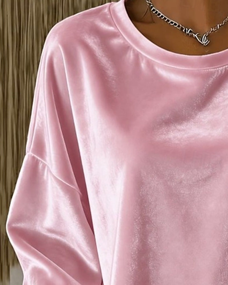 Blouse Col Rond Épaule Tombante Décontractée Manches Longues