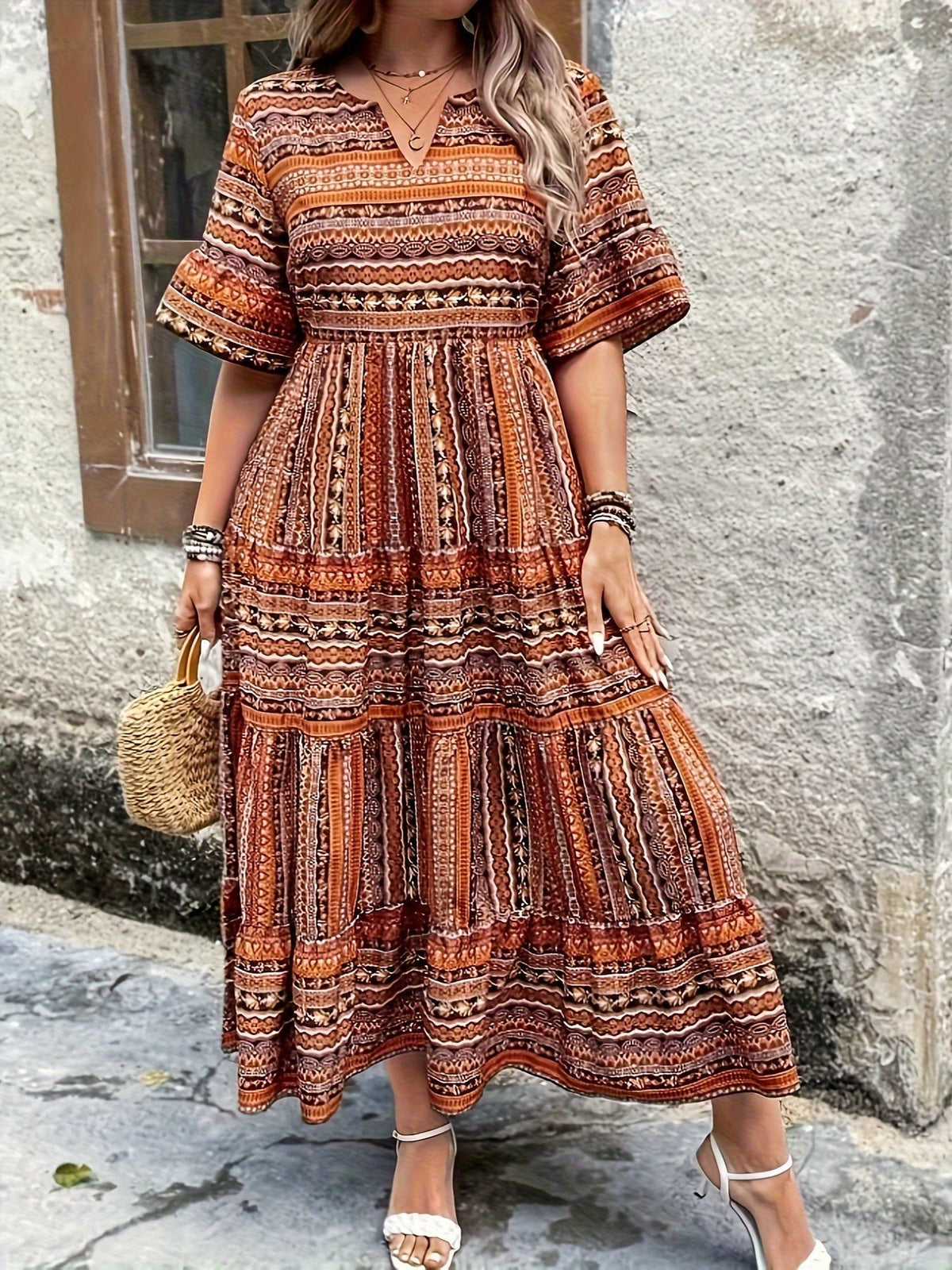 Robe Midi Boho pour Femmes | Imprimé Fluide