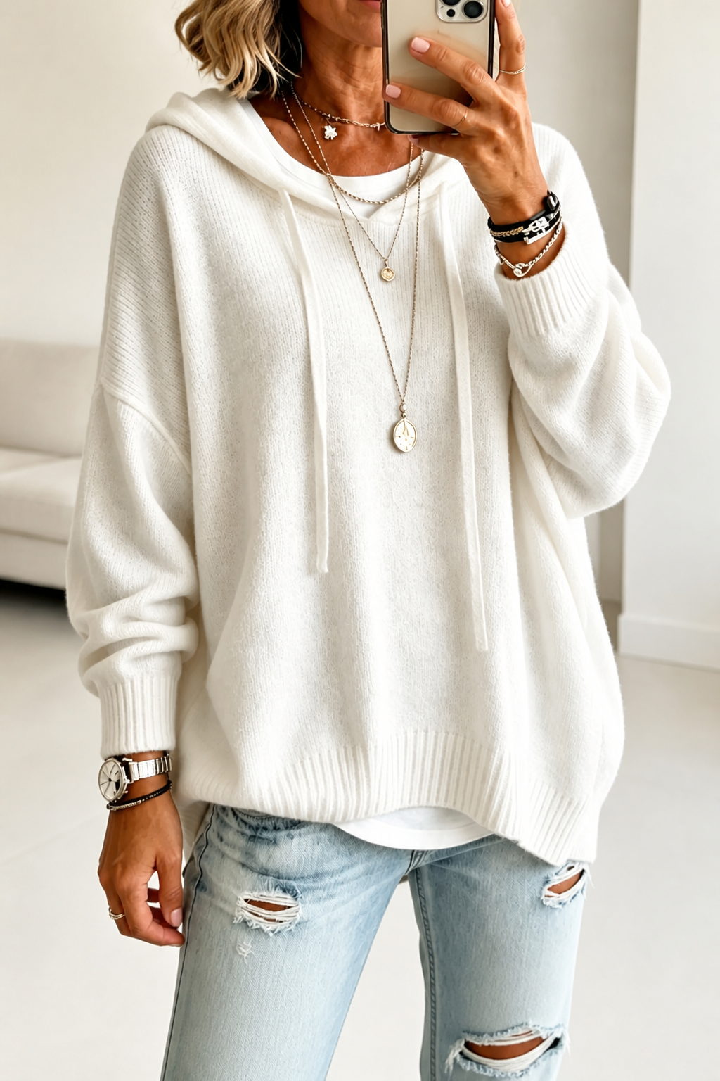Alina | Pull en tricot oversize moderne et décontracté avec capuche
