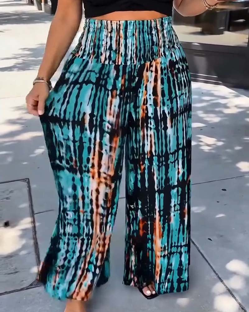 Pantalon Tie-Dye Imprimé Taille Haute Large Jambe Long