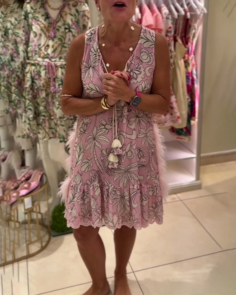 Robe Volants Col V Sans Manches