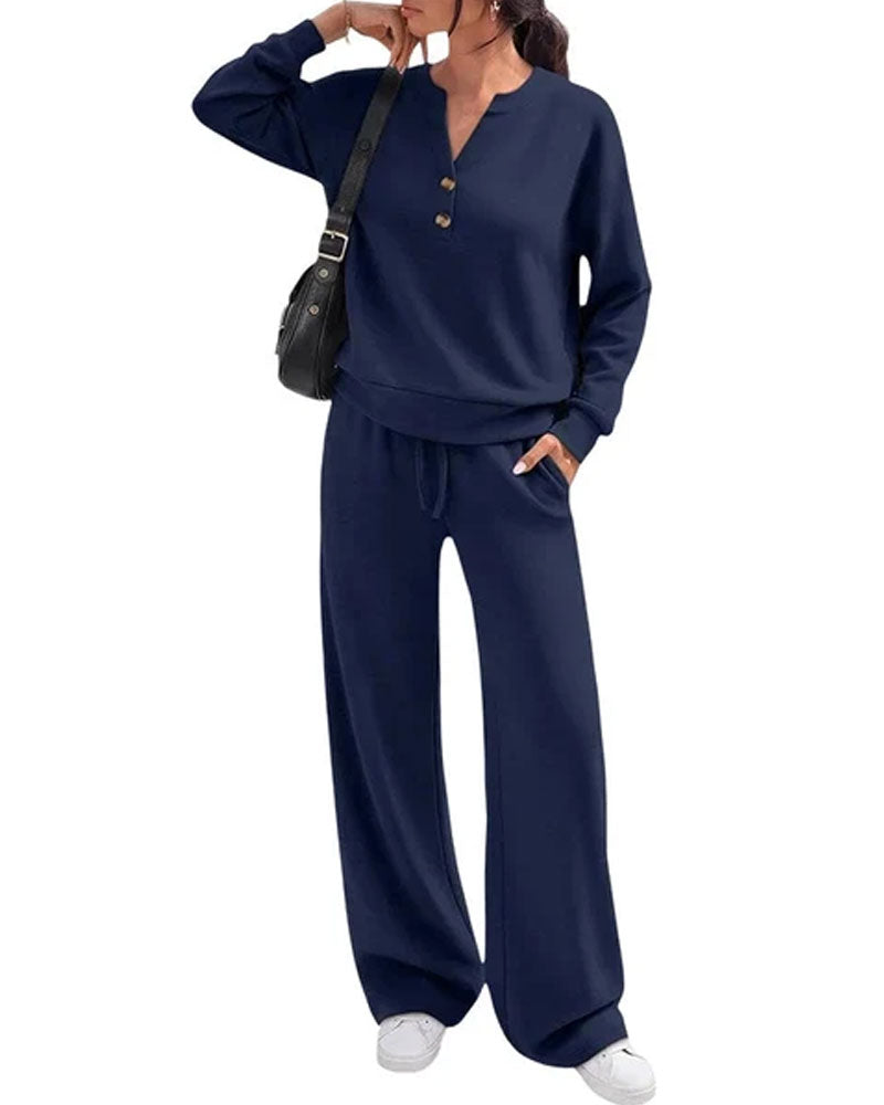 Ensemble Haut à Manches Longues et Pantalons à Jambes Larges