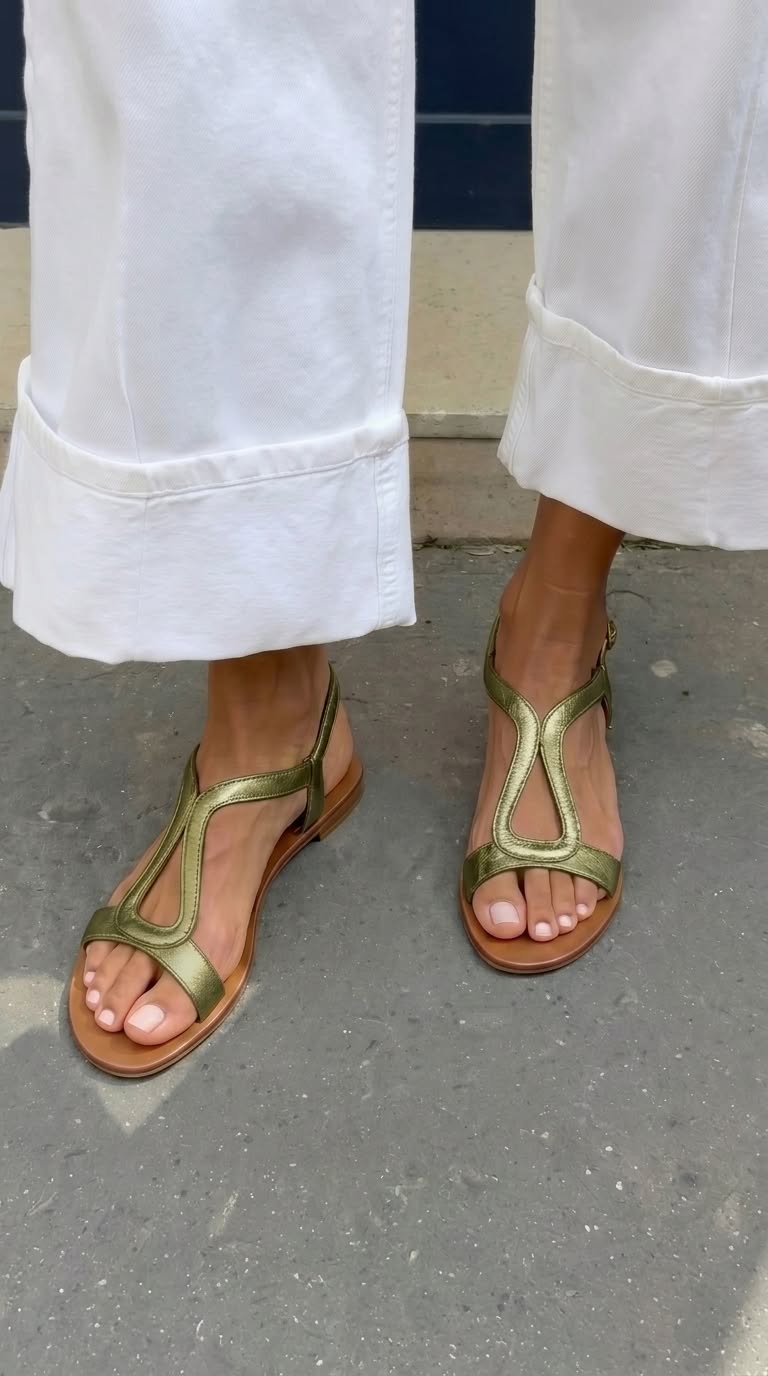 Sandales femme en cuir métallisé à bride ouverte