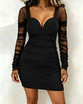 Robe Col En V Ajustée Bodycon Sheer