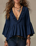 Blouse Col En V Scallop Volant Garniture
