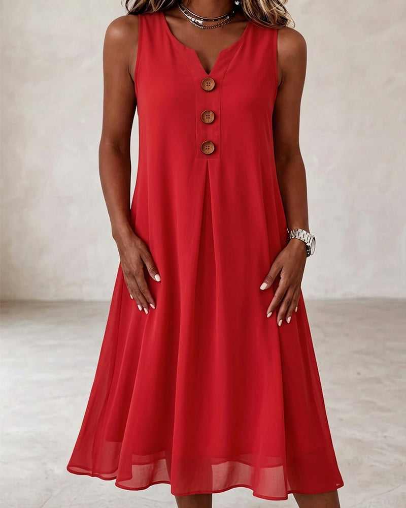 Robe Bouton Froncée Sans Manches