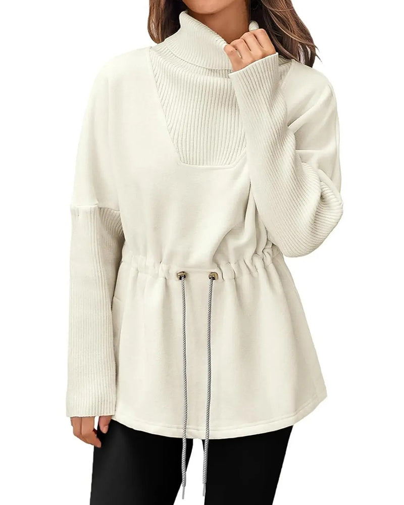 Sweat-shirt à col montant et manches longues avec cordon de serrage