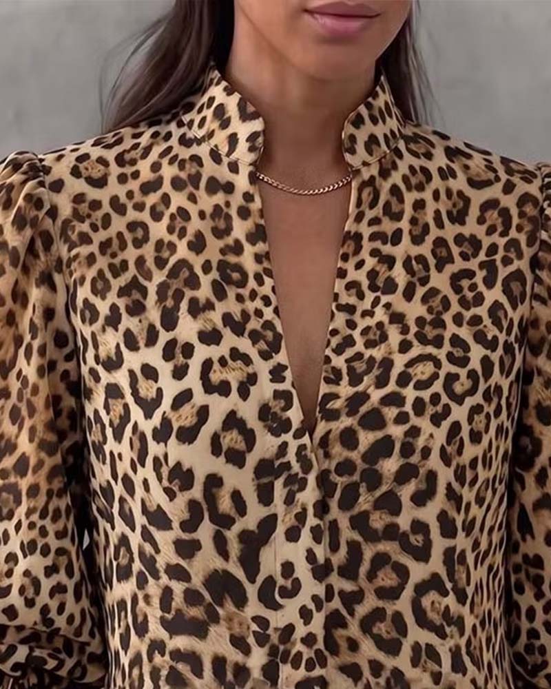 Blouse Léopard Volant Décontractée