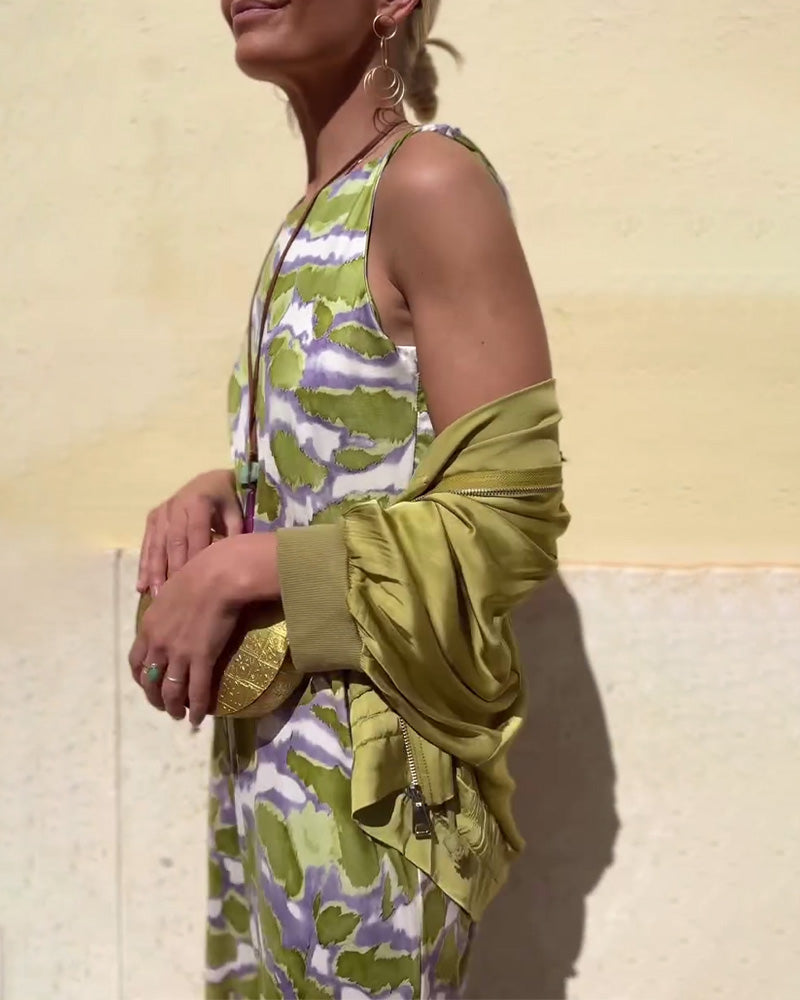 Ensemble Robe Imprimée Sans Manches et Manteau