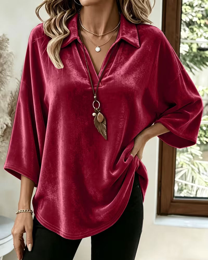 Blouse À Col Manches Courtes Ample
