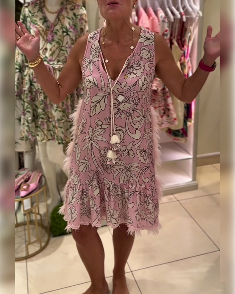 Robe Volants Col V Sans Manches