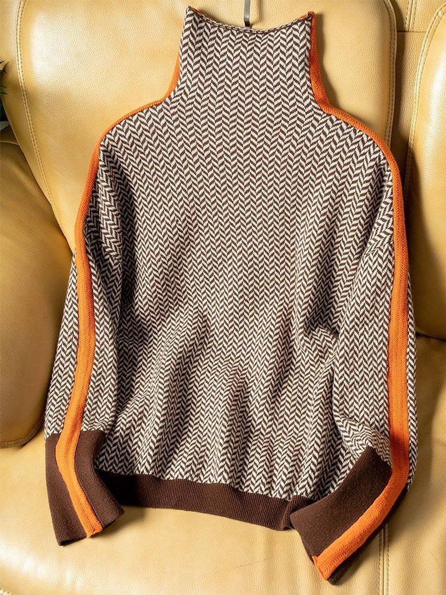 Emily | Pull Oversized à Col Roulé avec Motif Pied-de-Poule