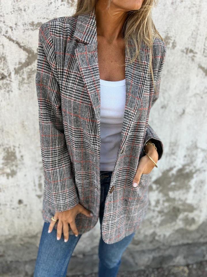 Olivia | Blazer à motif tartan élégant et décontracté