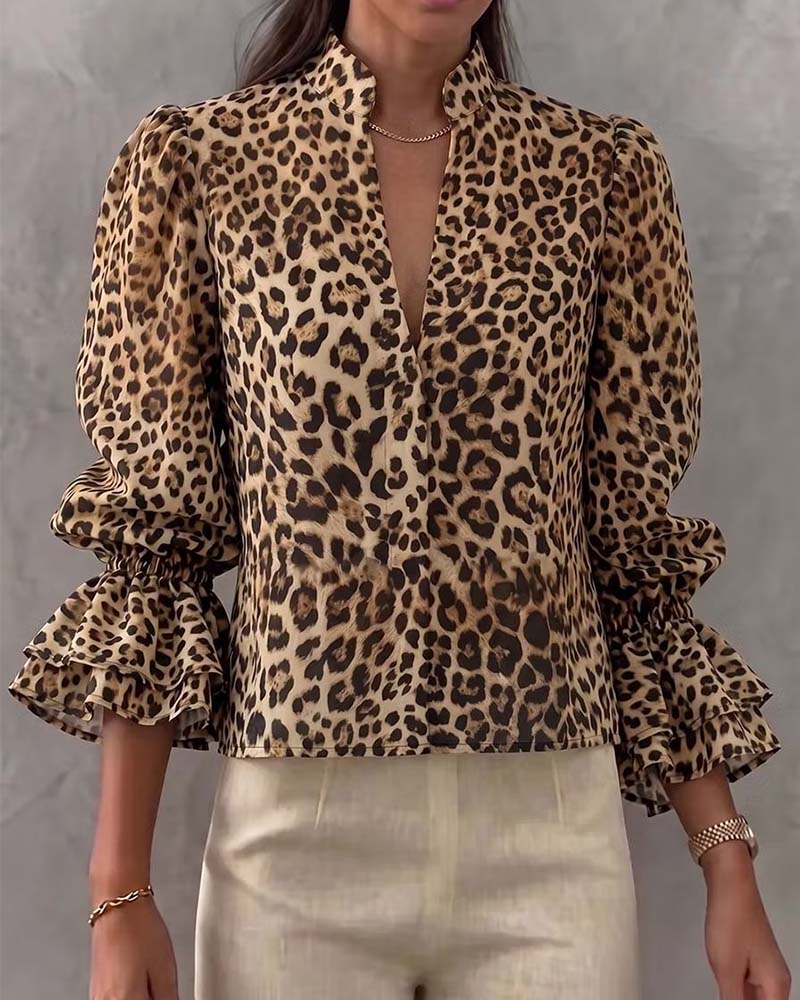Blouse Léopard Volant Décontractée