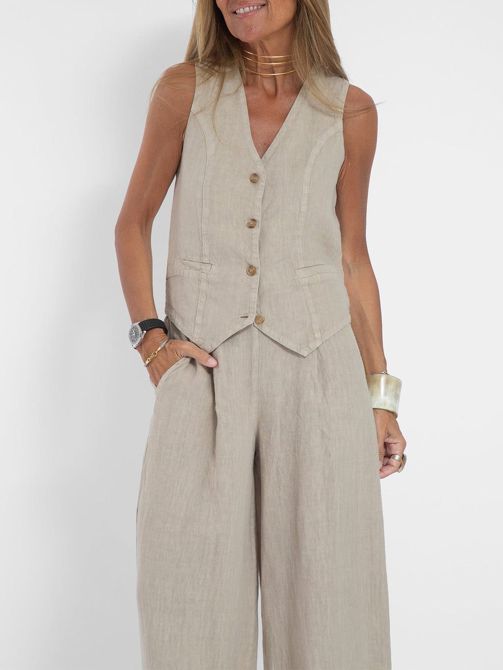 Aira™ - Ensemble gilet à boutons et pantalon ample