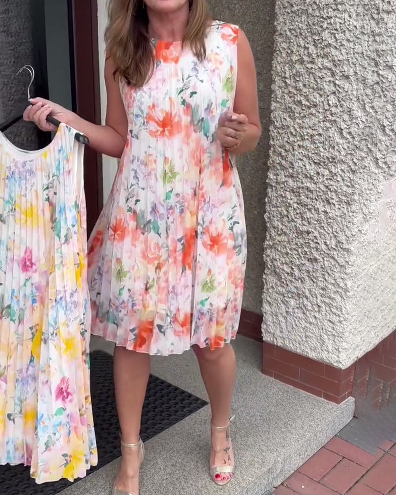 Robe Fleurie Plissée Sans Manches