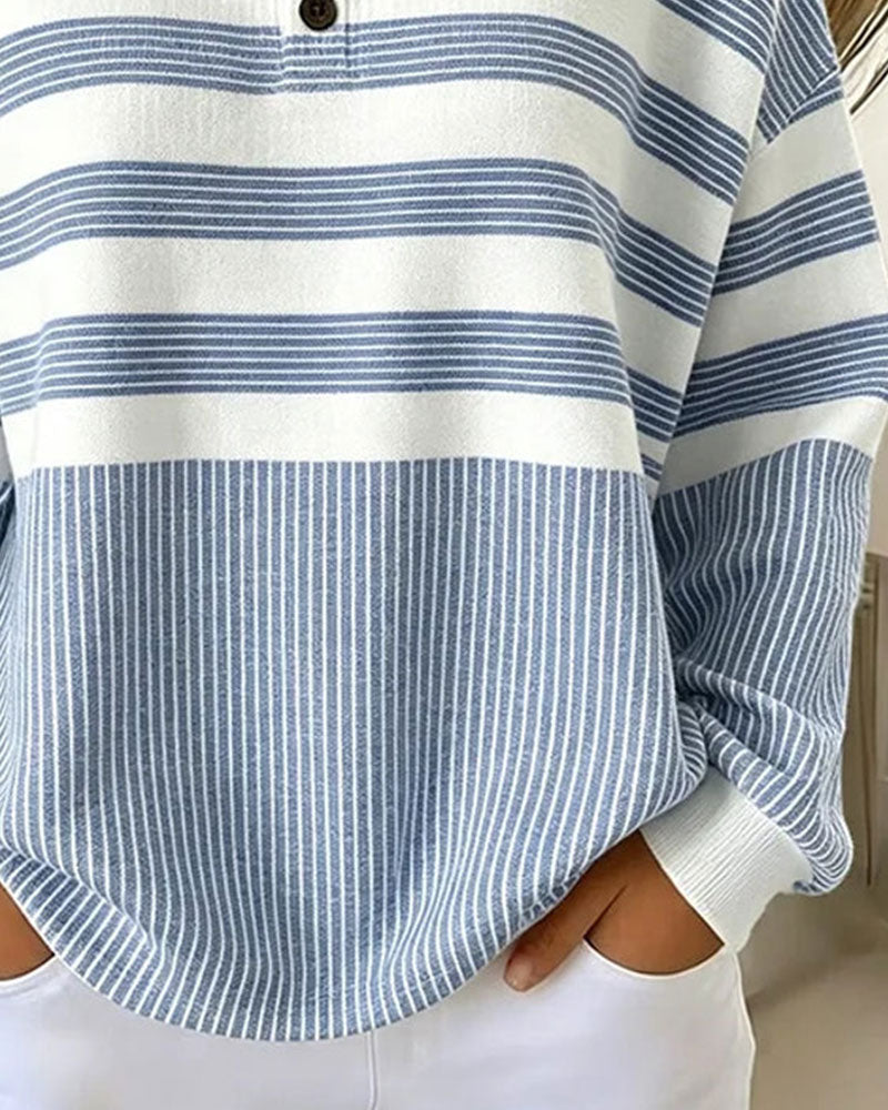 Sweat-shirt à col Henley à manches longues Stripe