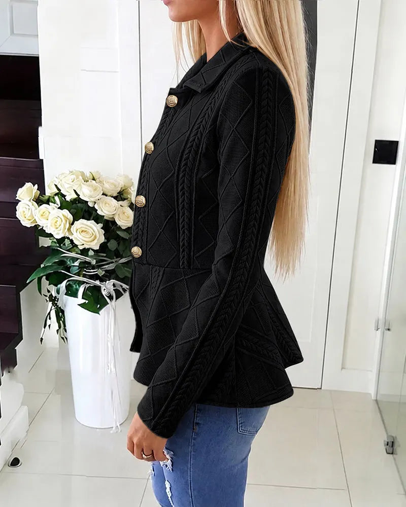 Cardigan femme texturé à col rabattu et boutons dorés