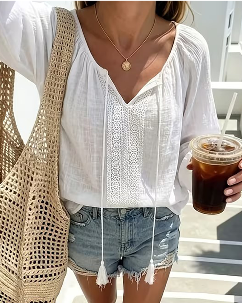 Blouse À Lacets Uni