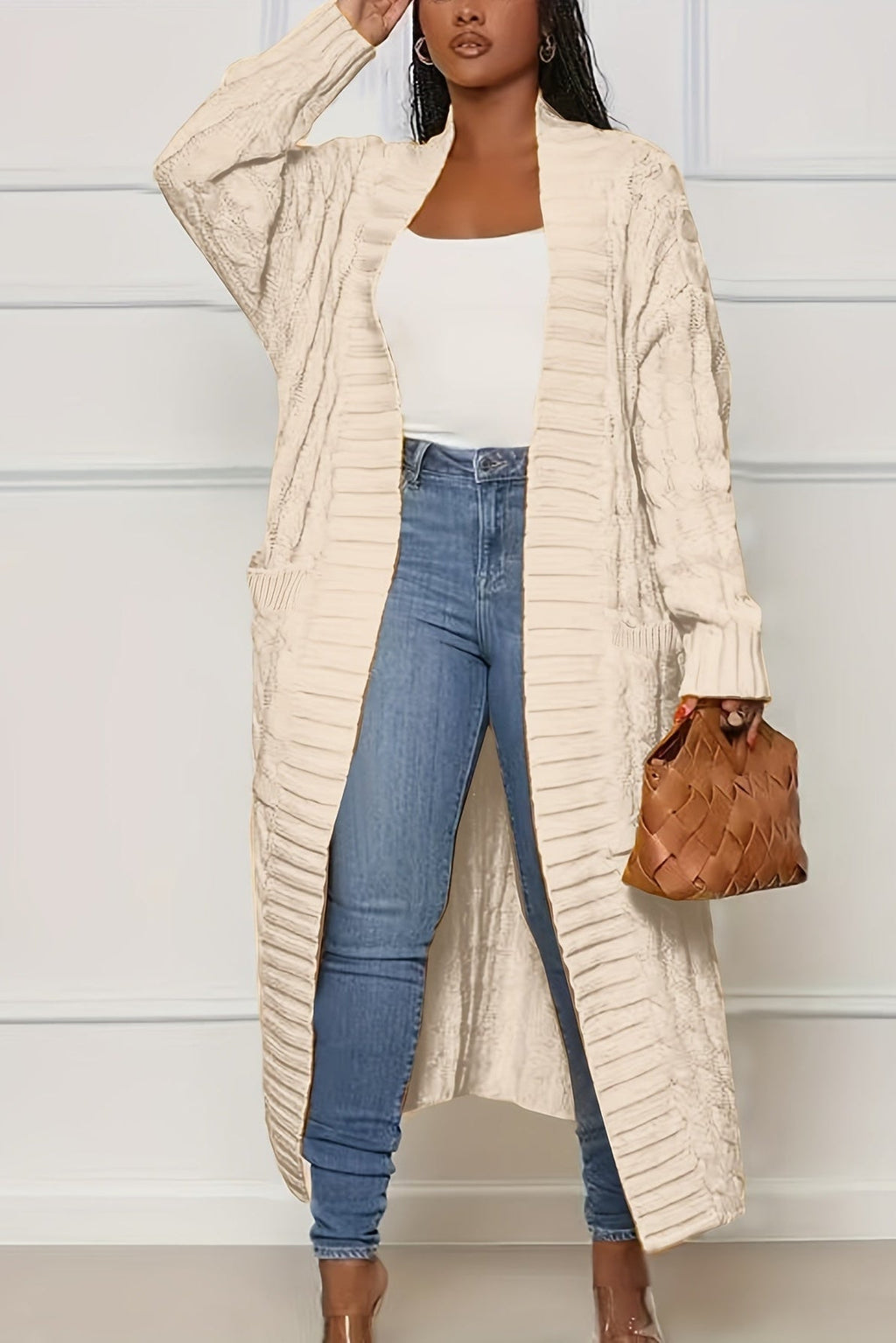 Cardigan Femme Long | Décolleté en V & Structure Côtelée