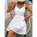 Robe mini femme à bretelles dentelle et pois plumetis