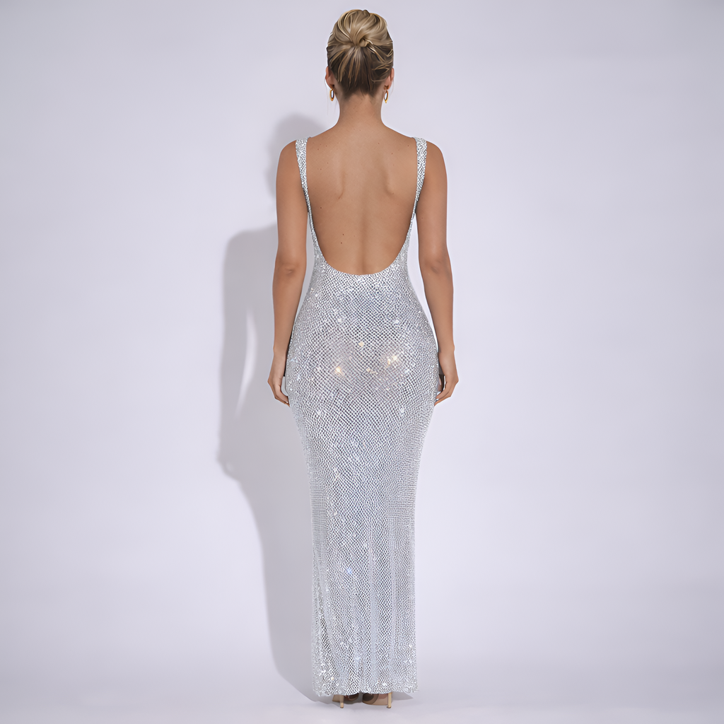 Margot - Robe longue sexy à paillettes et dos nu