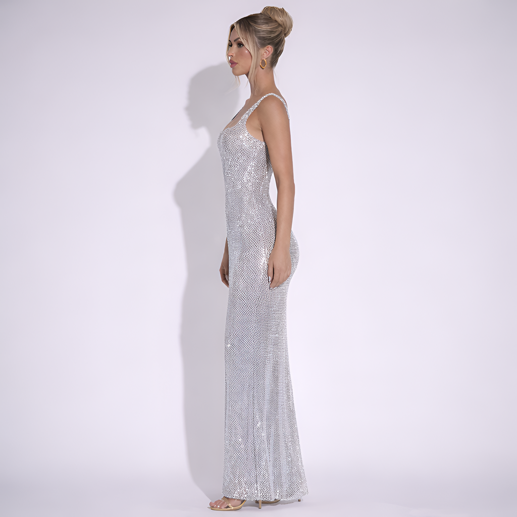 Margot - Robe longue sexy à paillettes et dos nu
