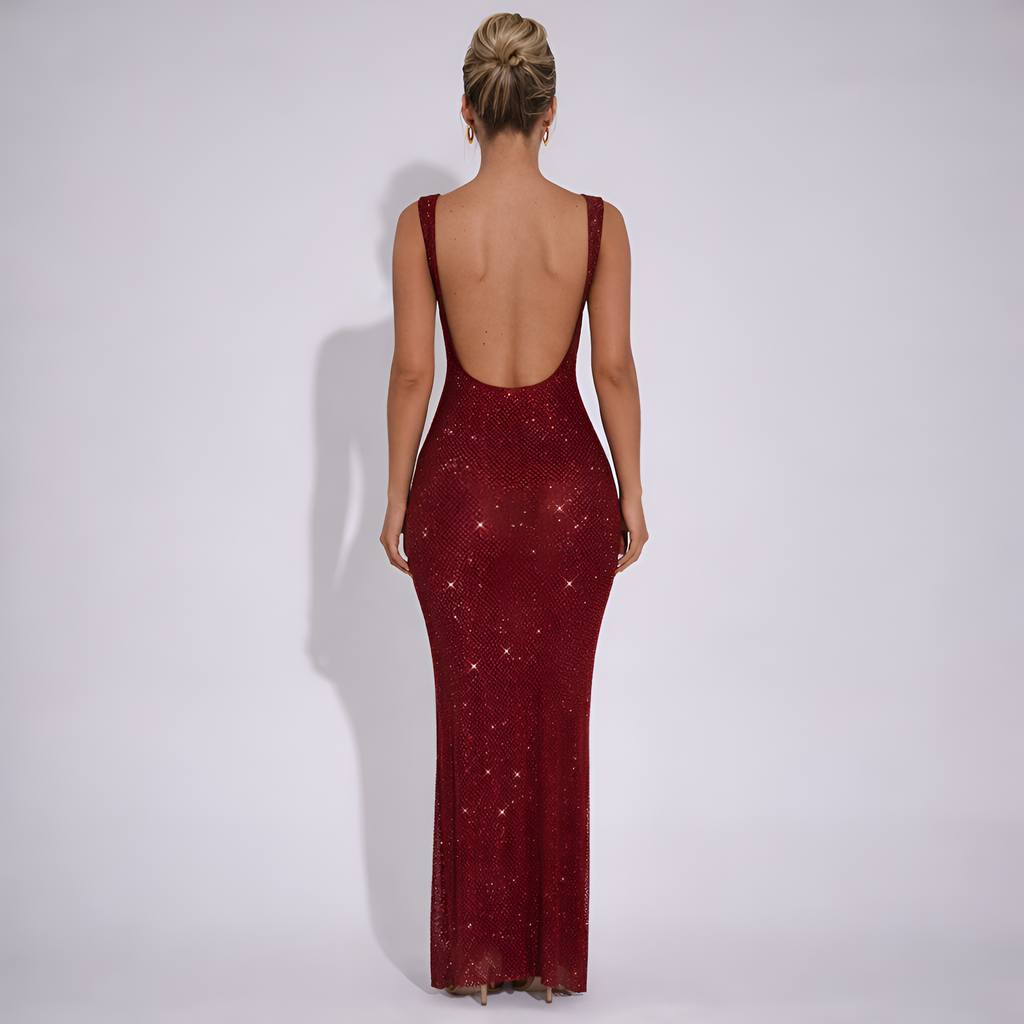 Margot - Robe longue sexy à paillettes et dos nu