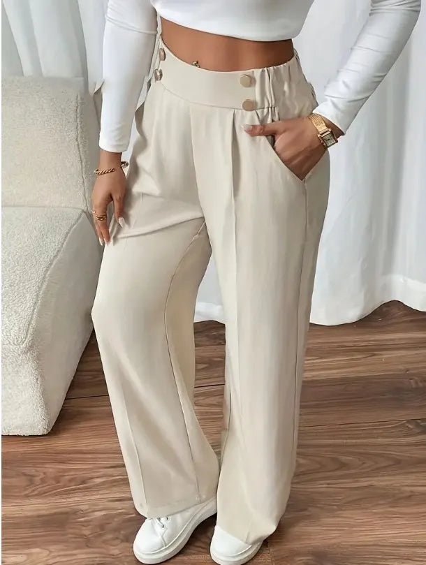 Julva | Pantalon Marlene taille haute avec détails en boutons