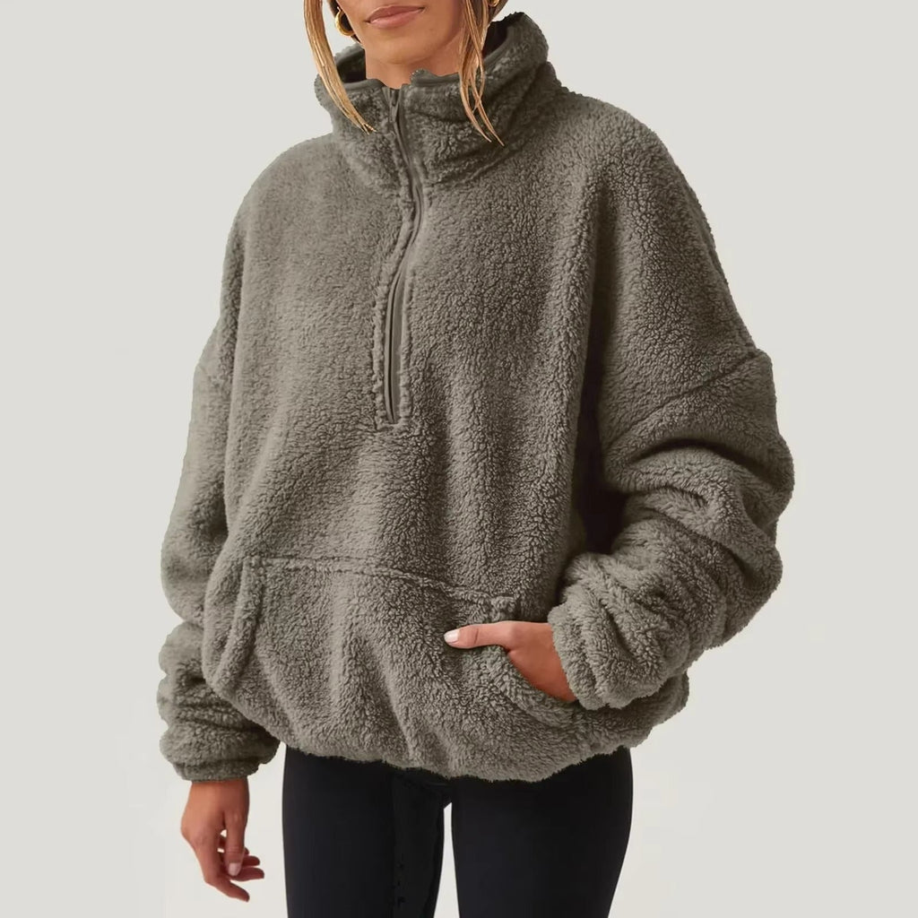 Pull Fleece Luxueux à Col Zippé pour Femmes
