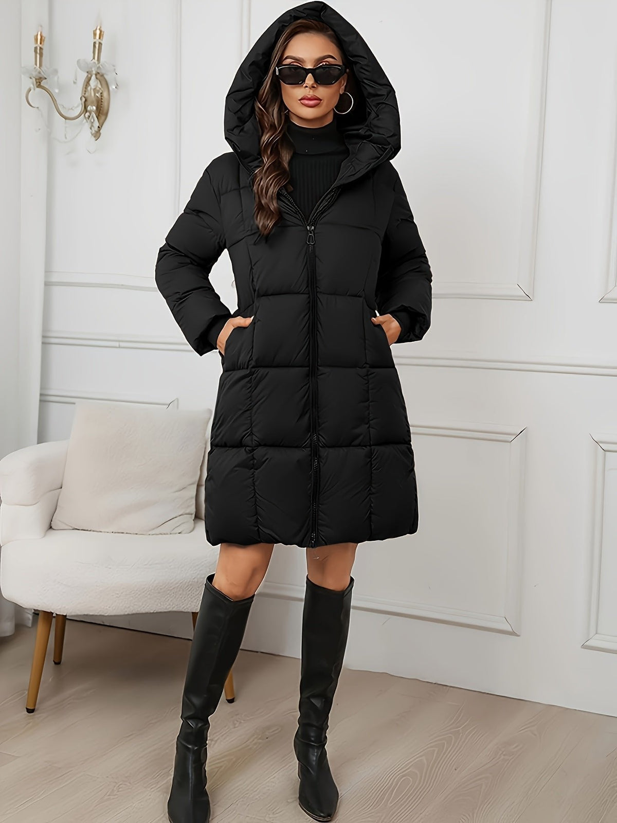 Mila | Veste matelassée classique et longue avec capuche
