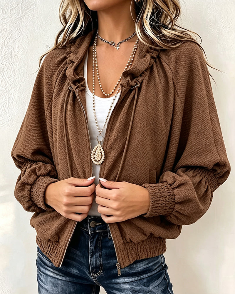 Manteau plissé zippé texturé ample
