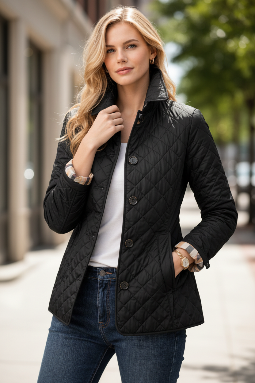 Parka à Col Boutonné Matelassé